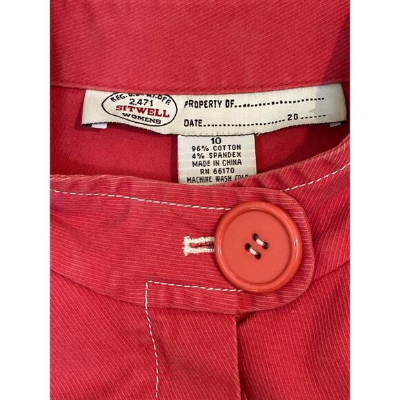 Anthropologie Sitwell ~ Moto Jean Jacket Bright Redish Pink Buttons ~ Sz 10 - Picture 5 of 9
